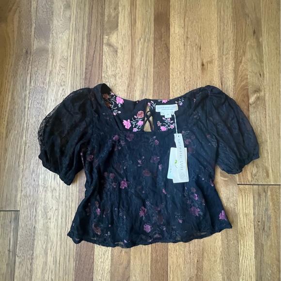 NWT Saltwater Luxe Black Floral Lace Corset Back Top Blouse Women’s Sz M‎ Goth - Picture 2 of 9